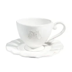 Maisons Du Monde Vaisselle De Noël Tasse Et Soucoupe à Café En Faïence Blanche - Lot De 2