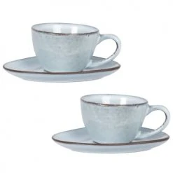 Maisons Du Monde Bols, Tasses Et Mugs Tasse Et Soucoupe En Grès Bleu Gris - Lot De 2