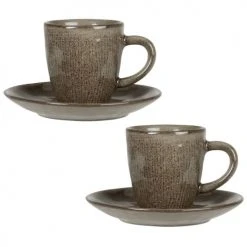 Maisons Du Monde Bols, Tasses Et Mugs Tasse Et Soucoupe En Grès Vert - Lot De 2
