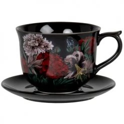 Maisons Du Monde Bols, Tasses Et Mugs Tasse Soucoupe En Grès Noir Et Doré à Motifs Multicolore - Lot De 2