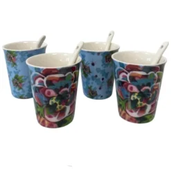 Enesco Bols, Tasses Et Mugs Tasses Et Cuillères Expresso En Céramique - Lot De 4