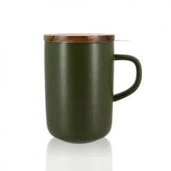 OGO Living Bols, Tasses Et Mugs Tisanière Avec Couvercle En Grès Et Acacia 475 Ml