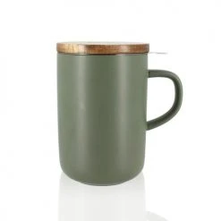 OGO Living Bols, Tasses Et Mugs Tisanière Avec Couvercle En Grès Et Acacia 475 Ml