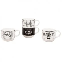 Maisons Du Monde Bols, Tasses Et Mugs Tour 4 Tasses En Faïence Noire Et Blanche -Bols, tasses et mugs Soldes Boutique tour 4 tasses en faience noire et blanche 1000 1 33 178875 3