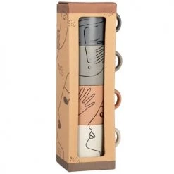 Maisons Du Monde Bols, Tasses Et Mugs Tour Tasses (x4) En Porcelaine Grise, Bleu Gris, Terracotta, écrue Imprimée