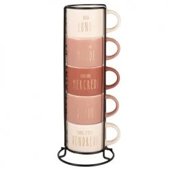 Maisons Du Monde Bols, Tasses Et Mugs Tour Tasses (x5) En Porcelaine Rose, Fuchsia, Vieux Rose Et Doré