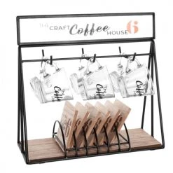 Maisons Du Monde Bols, Tasses Et Mugs Verres à Café (x6) Et Soucoupes En Eucalyptus (x6) Avec Support En Métal Noir